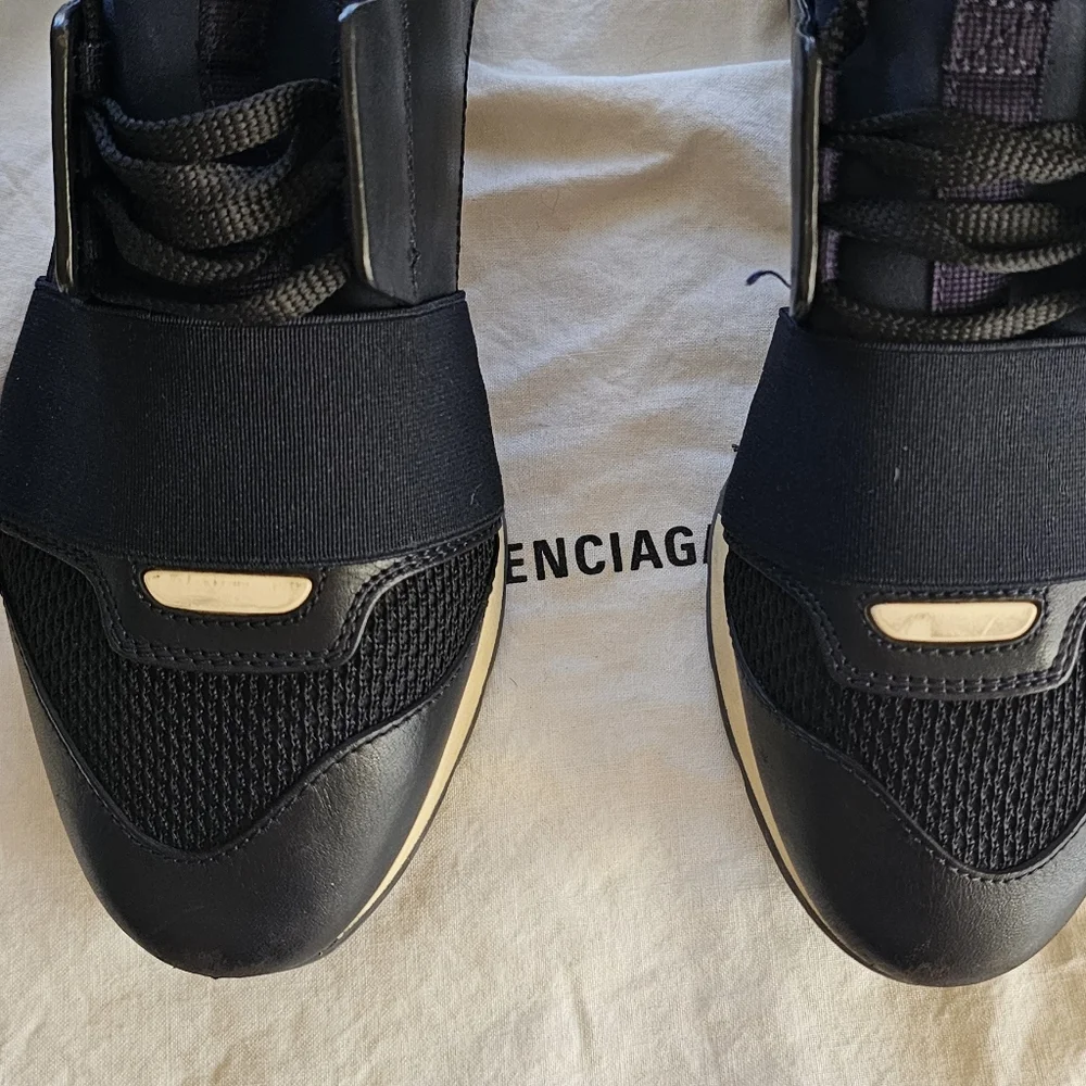 Balenciaga Blue Leather and Neoprene Race Runner Sneakers Size 36 - Picture 11 of 12